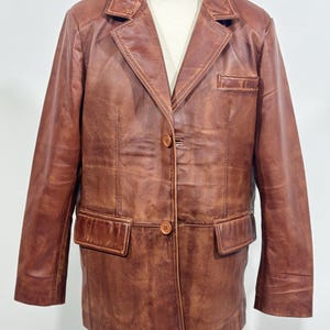 Men Brown Distressed Leather Blazer, Men Brown Western Style Real Leather Blazer Coat, Brown Leather Blazer For Men, Gift For Him