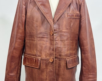 Men's Brown Distressed Leather Blazer: Western Style Coat