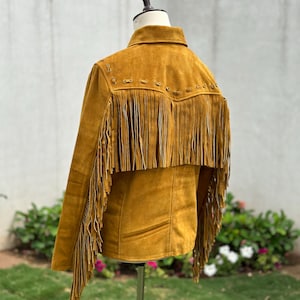Veste à franges en cuir véritable marron 100 % daim pour homme, Veste à franges en cuir suédé véritable marron pour homme, Veste à franges de style occidental pour homme