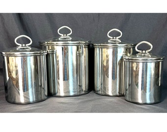 Williams-Sonoma 18/10 Stainless Steel Vintage Canister Set Glass Lids-SET of 4