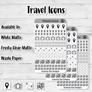 Travel Icon Stickers: Planner Journal Embellishments - Matte or Washi