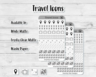 Travel Icon Stickers: Planner Journal Embellishments - Matte or Washi