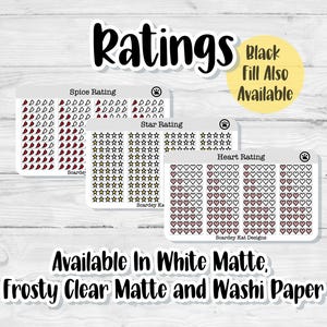 Rating Planner Stickers | Functional Icon Stickers | Matte, Clear or Washi