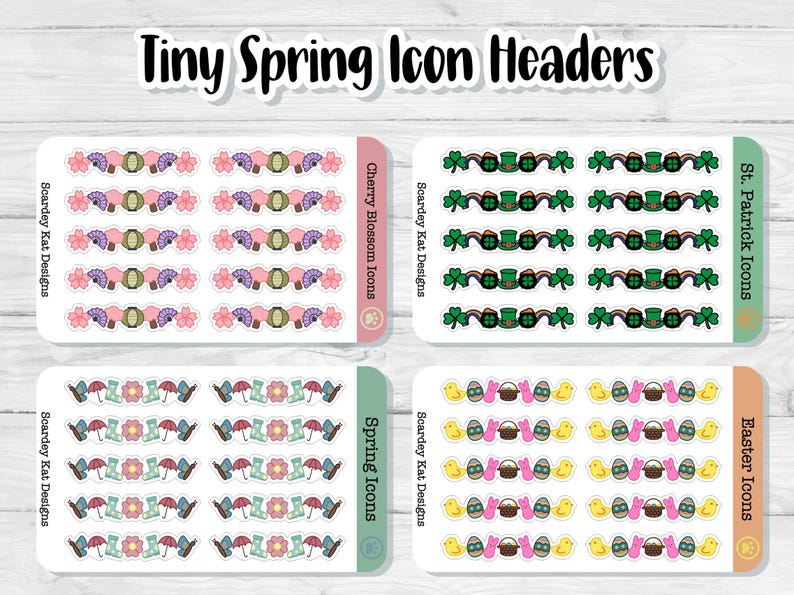 Spring Icon Stickers: Hand-drawn Planner Stickers (white Matte, Frosty ...