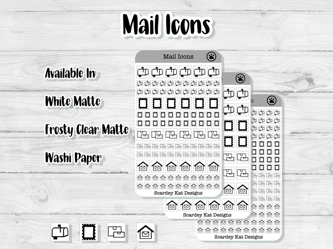 Mail Icon Stickers: Tiny Square Planner Stickers (white Matte, Frosty ...