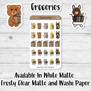 Grocery Stickers | Stickers for planners, journals and notebooks | White matte, Frosty clear matte or Washi paper stickers
