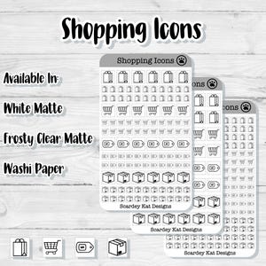Shopping Tiny Icon Stickers Square | Hand-drawn stickers for planners, journals and notebooks | White matte, clear matte or Washi paper