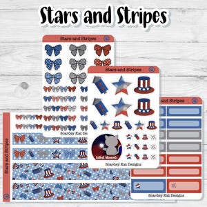 Stars and Stripes Planner Stickers: July 4th, Patriotic Theme