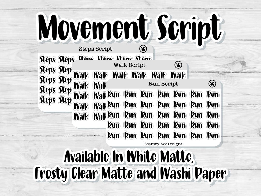 Script Sticker for Run, Walk, Steps | Stickers for Planners, Journals ...