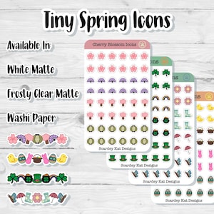 Spring Icon Stickers: Hand-Drawn Planner Stickers (White Matte, Frosty Clear, Washi)