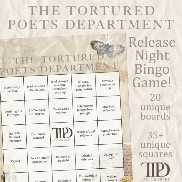 The Tortured Poets Department | Release Night Party Bingo Game!  | Taylor Swift Release Night Party & Swiftie Party Decor