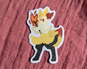 Cute 2.5 inch Braixen frosted sand glitter sticker