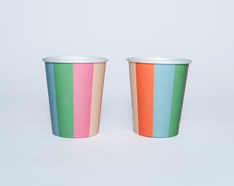 Rainbow Stripe Cups (x12), Colorful Birthday Party Decor