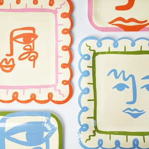 Chic Modern Art Party Plates, Colorful Abstract Face Paper Plates Pack of 12, Disposable Birthday Party Plates for Art Party Supplies image 1