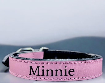 Personalized Leather Dog Collar, Handmade Soft Padded, Custom Name Engraved, Vibrant Pastel, Dog Gift, Dog of Honor, Strong Dog Collar
