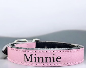 Personalized Leather Dog Collar, Handmade Soft Padded, Custom Name Engraved, Vibrant Pastel, Dog Gift, Dog of Honor, Strong Dog Collar