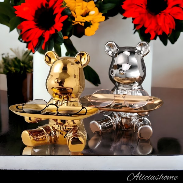 Hand made,Luxury, Mothers day gift, Key Storage Ornament Creative Plating Cute Bear Animal Tray Desktop Ornament Living Room decoration.