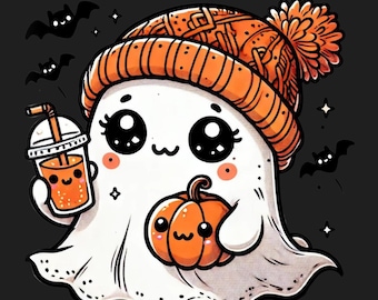 Fantasma del caffè carino / Fantasma di Halloween / Fantasma della ragazza / Caffè Halloween / Download digitale / PNG / Sublimazione di Halloween / Download istantaneo