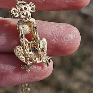 Vintage 14k Gold Articulated Monkey Charm with Heart