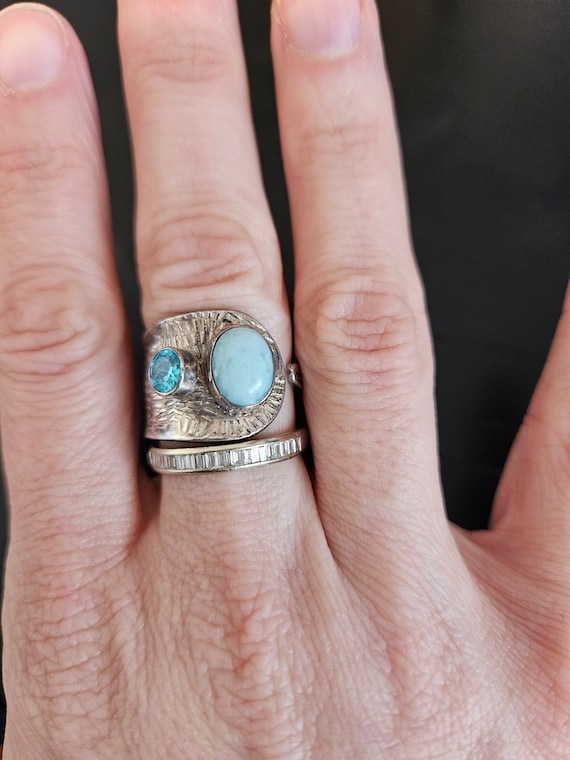 Sterling larimar and topaz ring