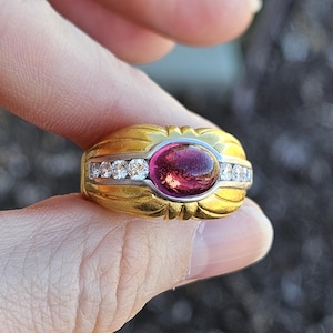 Vintage 22k diamond and tourmaline designer Lagos ring