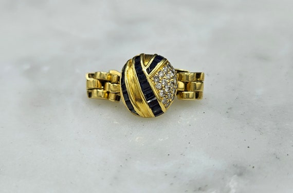 Art deco 18k yellow gold sapphire and diamond fle… - image 1