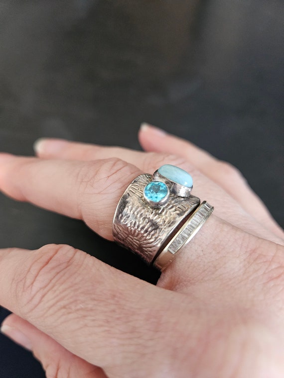Sterling larimar and topaz ring - image 6