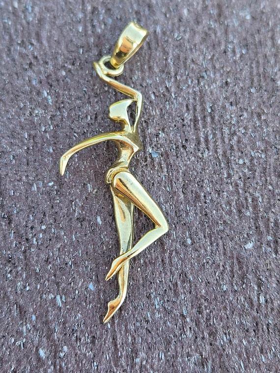 Vintage articulated gold dancer pendant signed Mic