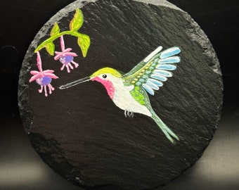 Colibri peint à la main sur ardoise - décoration - cadeau - peinture rupestre