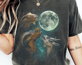 スリーゴーツ ヴィンテージ 90年代 コンフォートカラー Tシャツ、ゴーツ ムーン シャツ、ゴーツ ラバーズ、ファニー ゴート Tシャツ