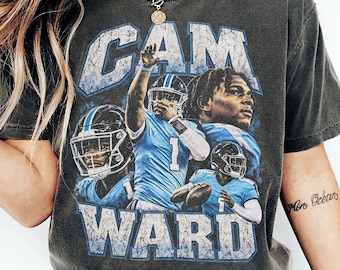 Cam Ward Shirt, Cam Ward Football Tee, Quarterback Graphic Shirt, Number 1 Football T-Shirt, Vintage Sports Collage Tee, Football Fan Gift