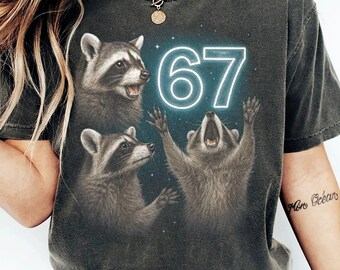 Funny Racoon 67 Vintage 90s Comfort Colors Tshirt, Space Raccoon Graphic Tee, Galaxy Animal Shirt