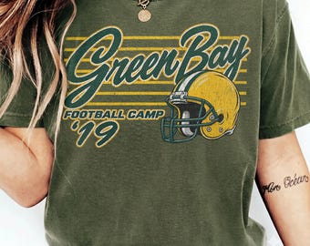 Koszulka piłkarska Green Bay w stylu vintage, koszulka z grafiką z lat 70. z obozu piłkarskiego w stylu retro, koszulka z okazji meczu Green Bay, koszulka sportowa w stylu vintage