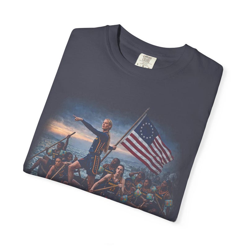 Sophie Cunningham Caitlin Clark Crossing The Delaware Shirt, Indiana Women's Basketball Vintage T-Shirt, Indiana Fever Graphic Tee image 6