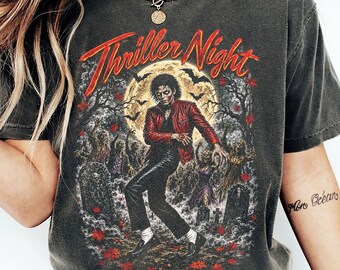 Vintage Thriller Night Shirt, Halloween Graphic Tee, Retro Horror Zombie T-Shirt, Spooky Season Shirt, Pop Music Legend Shirt