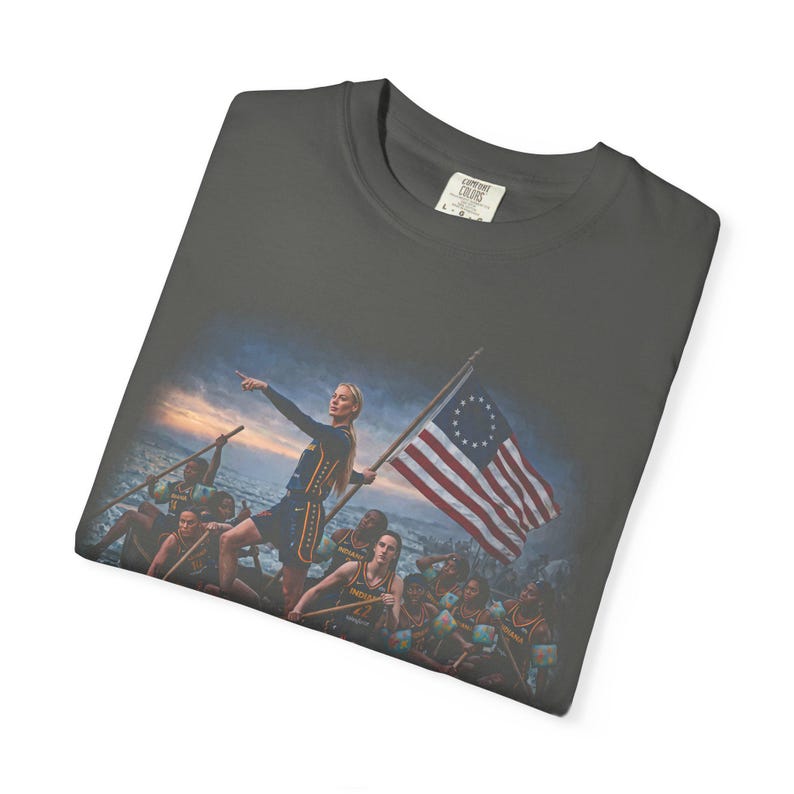 Sophie Cunningham Caitlin Clark Crossing The Delaware Shirt, Indiana Women's Basketball Vintage T-Shirt, Indiana Fever Graphic Tee image 7