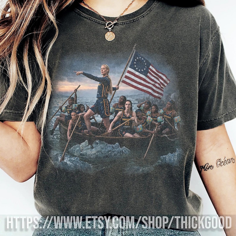 Sophie Cunningham Caitlin Clark Crossing The Delaware Shirt, Indiana Women's Basketball Vintage T-Shirt, Indiana Fever Graphic Tee image 2