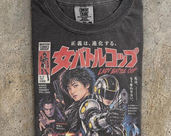 Lady Battle Cop Shirt, Japanese Tokusatsu Tee, Retro Cyberpunk Movie T-Shirt, 1990 Sci Fi Cult Film, Vintage Japanese Action Graphic Tee