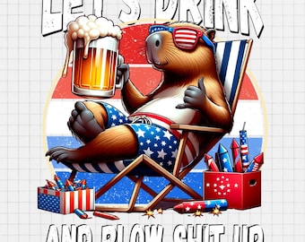 Maglietta patriottica con capibara per il 4 luglio, design divertente a tema bevande (download digitale)