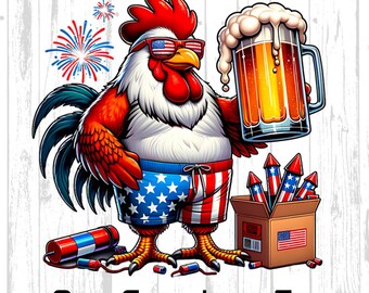 Red White and Blue Rooster, 4th of July Chicken Png, 4Th Of July Svg, Patriotic Rooster with Beer Svg, Independence Day Svg, Beer Lover Png