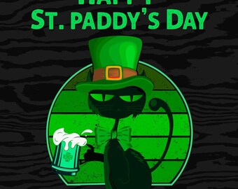 Funny St. Patrick's Day Beer Drinking Leprechaun Cat Png, St Patricks Beer Lover Png, St Paddys Day Cat Over Png, Retro Leprechaun Png