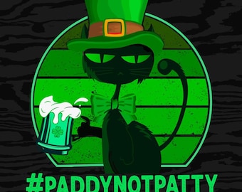 Funny St. Patrick's Day Beer Drinking Leprechaun Cat Png, St Patricks Beer Lover Png, St Paddys Day Cat Over Png, Retro Leprechaun Png