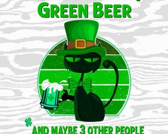 Funny St. Patrick's Day Beer Drinking Leprechaun Cat Png, St Patricks Beer Lover Png, St Paddys Day Cat Over Png, Retro Leprechaun Png