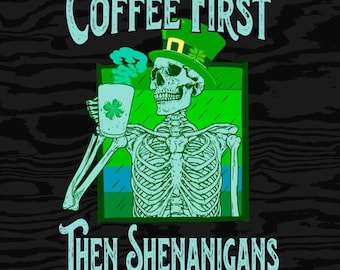 St. Patrick's Day Skeleton with Beer Mug Png, Funny St Patricks Day Coffee PNG, Humorous Digital Download for Shirts, Mugs, and Party Decor