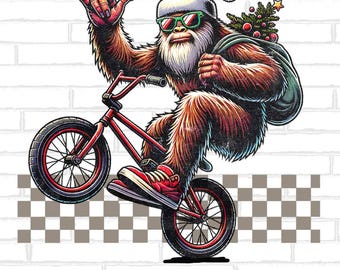 Bigfoot Christmas PNG, Bigfoot Santa on BMX Bike, Merry Sasquatch, Bigfoot Digital Download, Bigfoot Christmas Clip Art, Sasquatch Clipart