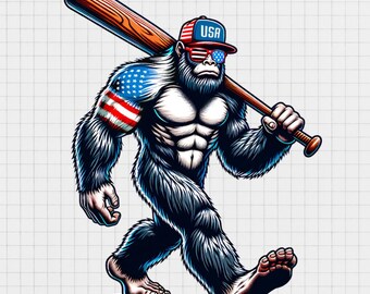 Bigfoot Baseball Player PNG, Patriotic Design (Digital Download)