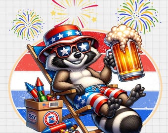 Divertente maglietta con procione e birra per il 4 luglio (download digitale)