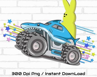 Bambini Pasqua Monster Truck PNG, Buona Pasqua Peeps Design digitale da scaricare per Cricut, Design a sublimazione per magliette, Divertente ClipArt di Pasqua per bambini