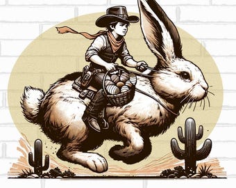 Conejito de Pascua para niños PNG, Clipart de conejito para niños pequeños, Diseños de Pascua, PNG de sublimación para niños, Arte de conejito lindo, Vaquero sobre conejito de Pascua PNG