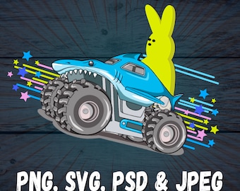 Coniglio di Pasqua, squalo, monster truck PNG, Pasqua per bambini (download digitale)